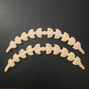 2 Unfinished Wood Carving Bow Leaf Swirl Garland Trim Applique Moldings Crafting